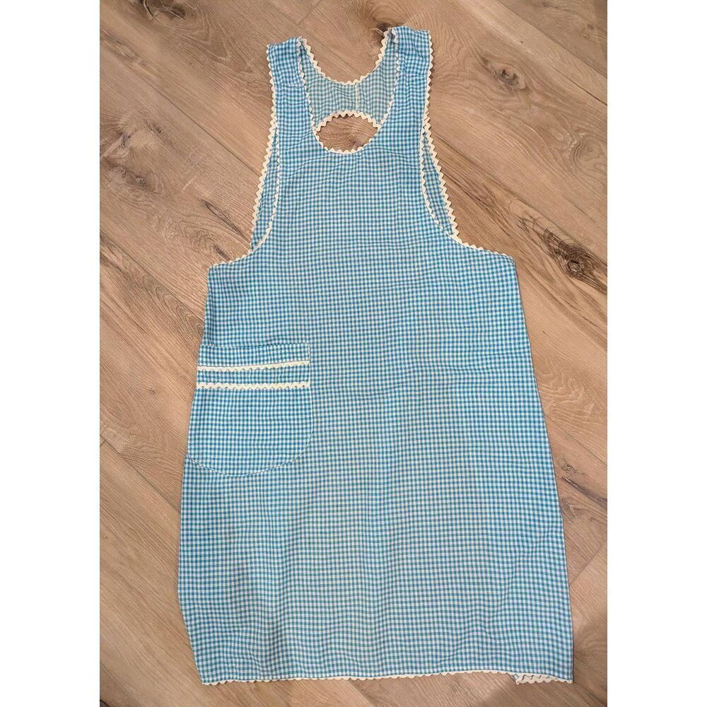 Vintage Handmade Gingham Apron 1960s MCM Pinup - Picture 6 of 8